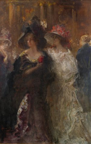 Two Elegant Ladies by Pompeo Mariani Oil Painting