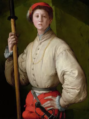 Portrait of a Halberdier by Pontormo (Jacopo Carucci) Oil Painting