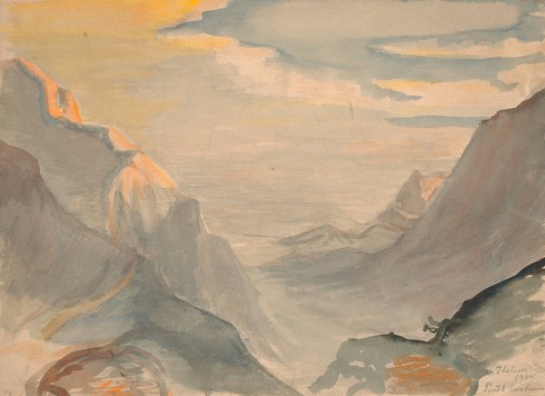 Italiensk bjerglandskab  by Poul Simon Christiansen - Hand-Painted Oil Painting Reproduction