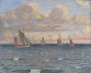 Ships in the Sound by Poul Simon Christiansen Oil Painting
