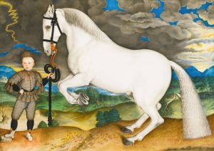 A Rearing Horse, Held By A Lavishly Dressed Groom, In A Stormy Landscape by Prague School Oil Painting