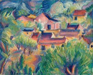 Houses and Landscape by Preston Dickinson Oil Painting