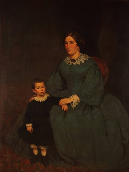 Retrato de Cecilia R. de Peralta Ramos y su hijo  by Prilidiano Pueyrredon - Hand-Painted Oil Painting Reproduction