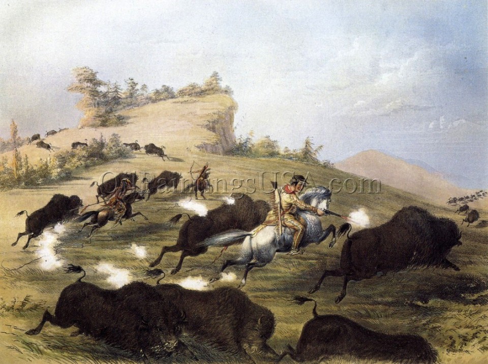Catlin The Artist Shooting Buffaloes With Colt S Revolving Pistol Painting Catlin The Artist Shooting Buffaloes With Colt S Revolving Pistol Painting