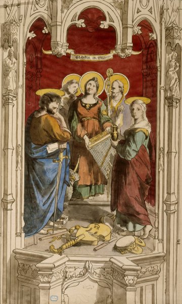 Assemblee de saints dans un decor d'architecture by Prosper Lafaye - Hand-Painted Oil Painting Reproduction