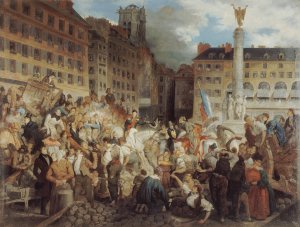 Le duc d'Orleans, se rendant a l'hotel de ville, traverse la place du Chatelet, le 31 juillet 1830 by Prosper Lafaye Oil Painting