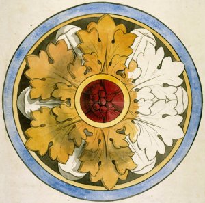 Projet pour un panneau de vitrail ; rose a motif de feuilles d'acanthe by Prosper Lafaye Oil Painting