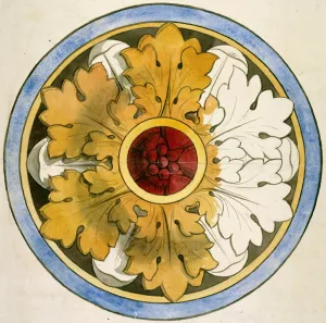 Projet pour un panneau de vitrail ; rose a motif de feuilles d'acanthe by Prosper Lafaye Oil Painting