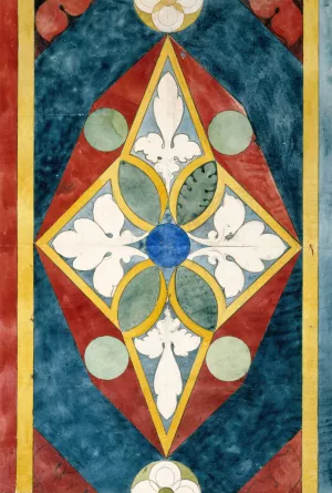 Releve d'un panneau de vitrail a decor geometrique et vegetal by Prosper Lafaye Oil Painting