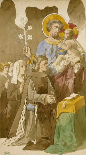 Saint-Joseph et l'Enfant Jesus parmi une famille en priere by Prosper Lafaye Oil Painting