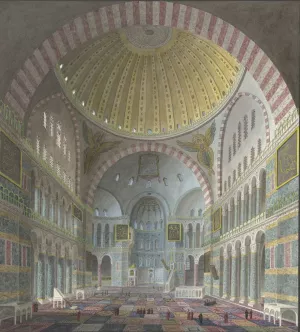Interieur van de Aya Sophia met geknielde en staande Turken by Prosper Marilhat Oil Painting