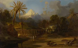 Landscape with Palm Trees and Mountainous Vista by Prosper Marilhat Oil Painting