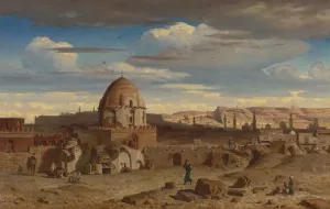 View Of The South Of The Necropolis In Cairo With The Citadel In The Background by Prosper Marilhat Oil Painting