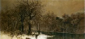 Deer in a Wintery Forest by Prospero Ricca Oil Painting