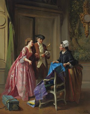 Choosing Fabric For A New Dress by Prudent-Louis Leray Oil Painting