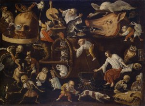 Witchcraft Scene with Dwarves by Pseudo Bocchi Oil Painting