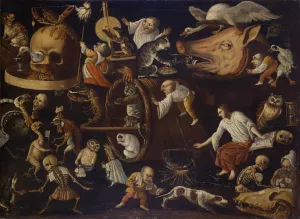 Witchcraft Scene with Dwarves by Pseudo Bocchi Oil Painting