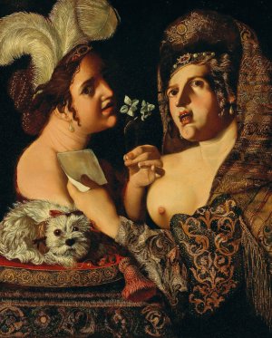 An allegory of the sense of smell and hearing by Pseudo Caroselli Oil Painting