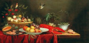 A Still Life With Fruit and a Lobster by Pseudo-Simons Oil Painting