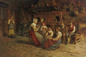 Listening To Grandma's Stories by Publio De Tommasi Oil Painting