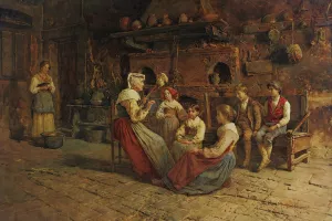 Listening To Grandma's Stories by Publio De Tommasi Oil Painting