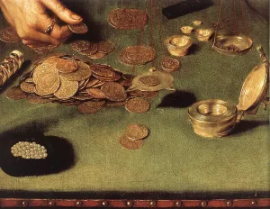 The Moneylender and His Wife Detail by Quentin Massys Oil Painting