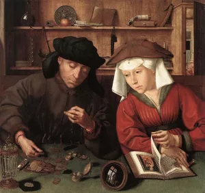 The Moneylender and His Wife painting by Quentin Massys