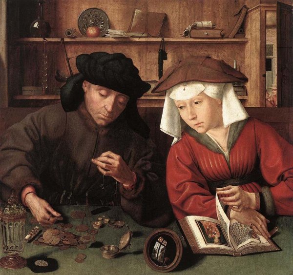 Main Product Photo of The Moneylender and His Wife Painting by Quentin Massys