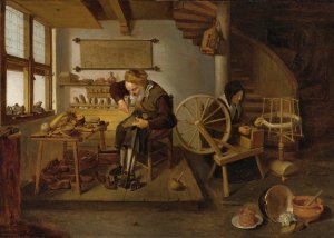 A Cobbler At Work, His Wife Spinning Wool by Quirijn Van Brekelenkam Oil Painting