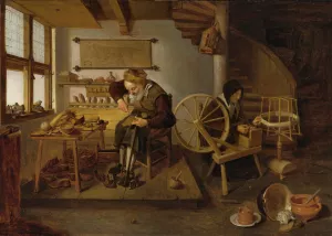 A Cobbler At Work, His Wife Spinning Wool by Quirijn Van Brekelenkam Oil Painting
