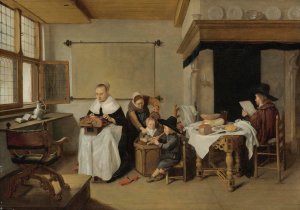 A Domestic Interior With a Family by Quirijn Van Brekelenkam Oil Painting