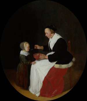 A Mother Feeding Porridge to her Child by Quirijn Van Brekelenkam Oil Painting