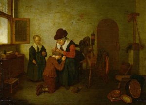 A Woman Deloused A Boy by Quirijn Van Brekelenkam Oil Painting