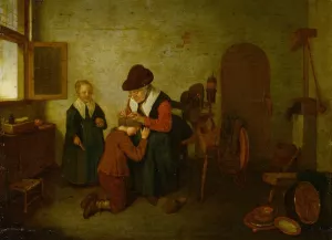 A Woman Deloused A Boy by Quirijn Van Brekelenkam Oil Painting