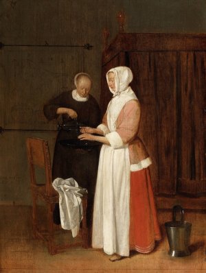 A Woman Washing her Hands by Quirijn Van Brekelenkam Oil Painting