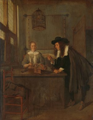 Interior with Lace-Worker and a Visitor by Quirijn Van Brekelenkam Oil Painting