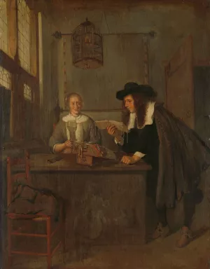 Interior with Lace-Worker and a Visitor by Quirijn Van Brekelenkam Oil Painting