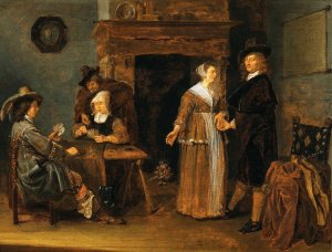 Mixed Company Playing Cards by Quirijn Van Brekelenkam Oil Painting