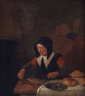 Old Woman at her Meal by Quirijn Van Brekelenkam Oil Painting