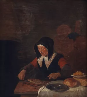 Old Woman at her Meal by Quirijn Van Brekelenkam Oil Painting