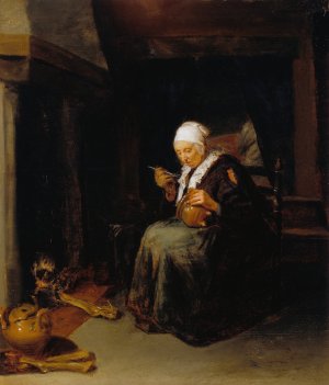 Old Woman Eating by Quirijn Van Brekelenkam Oil Painting