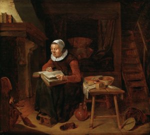 Old Woman Reading the Bible by Quirijn Van Brekelenkam Oil Painting