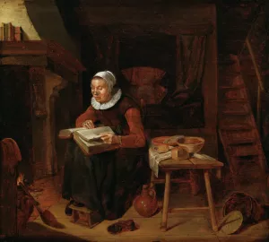 Old Woman Reading the Bible by Quirijn Van Brekelenkam Oil Painting