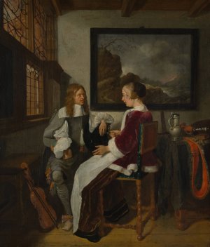 Sentimental Conversation by Quirijn Van Brekelenkam Oil Painting