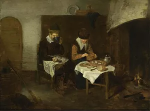 A Couple Having a Meal Before a Fireplace by Quiringh Van Brekelenkam - Oil Painting Reproduction