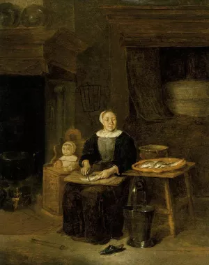 A Woman Scaling Fish painting by Quiringh Van Brekelenkam