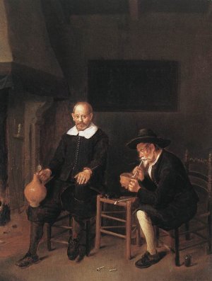 Interior with Two Men by the Fireside Oil painting by Quiringh Van Brekelenkam