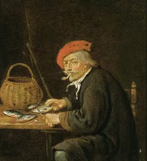 Man Scaling Fish by Quiringh Van Brekelenkam Oil Painting