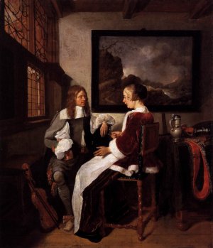 Sentimental Conversation by Quiringh Van Brekelenkam Oil Painting