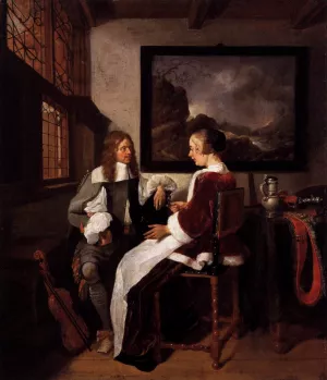 Sentimental Conversation by Quiringh Van Brekelenkam Oil Painting